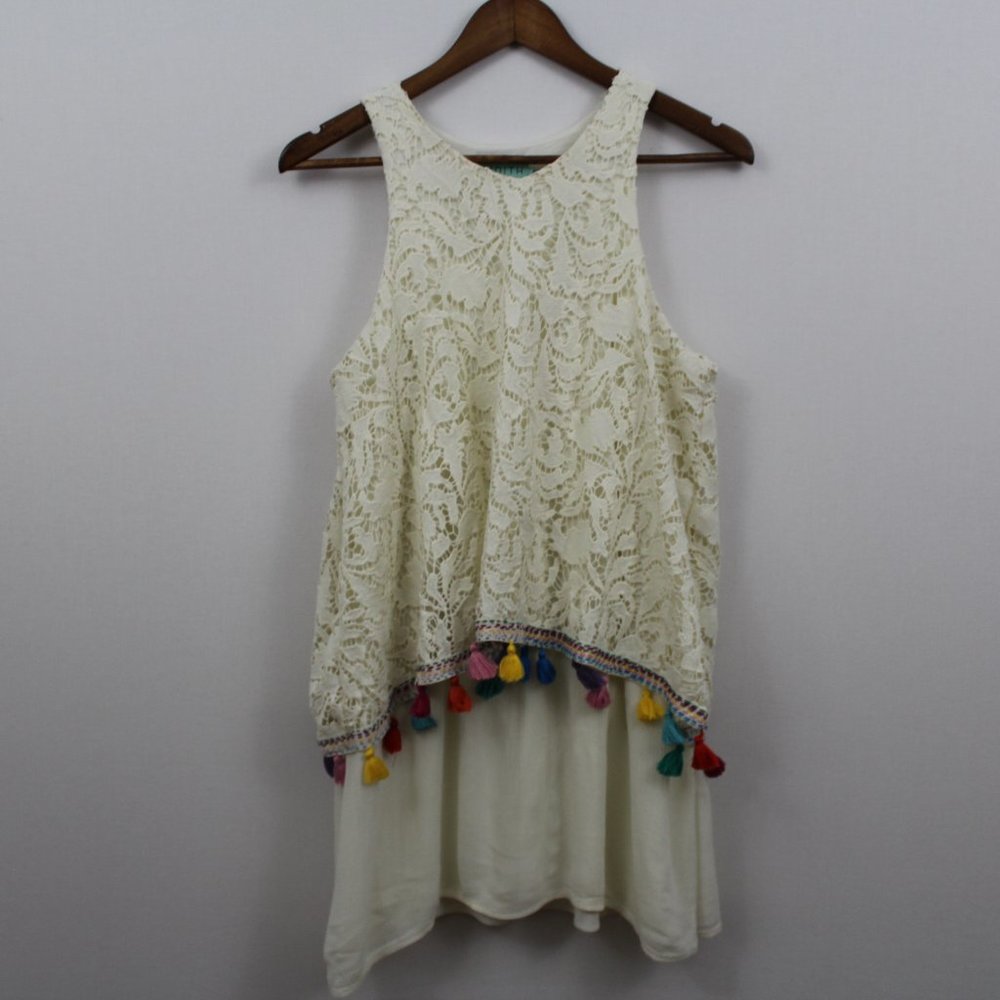 💥⬇️$20 Judith March Cream Sleeveless Lace Top/ Dress